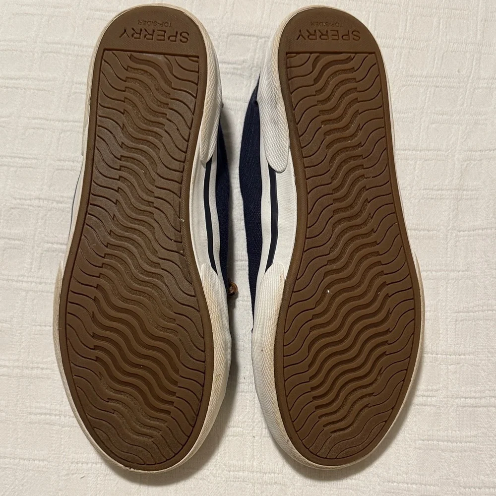 Sperry Canvas Boat Shoes Women’s 7.5 Blue Leather Laces Preppy Coastal - Picture 2 of 5